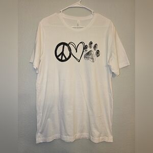 Size Large Peace Love Dogs White T-Shirt